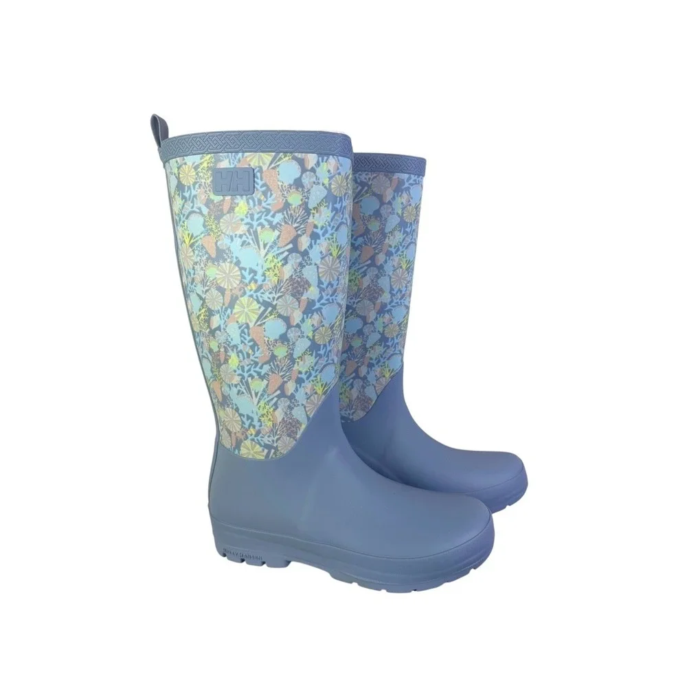 RARE - NWT Helly Hansen Madeline Rain Boots Blue Floral Print Waterproof Size 6W